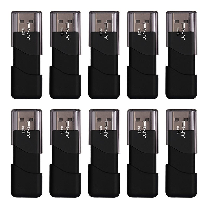PNY 16GB أداة تخزين USB 2.0، أسود 10 عدداً (عبوة من 1) - Image 1
